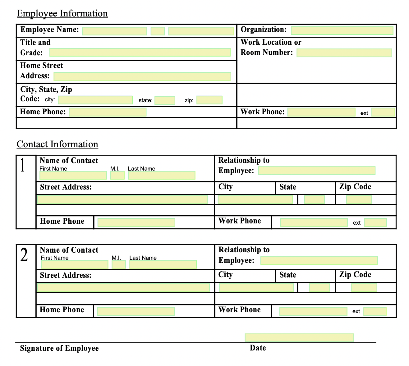 Capture d'écran du document d'information sur les employés