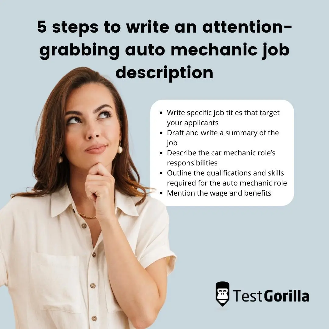 image listing the steps to write an attention-grabbing auto mechanic job description