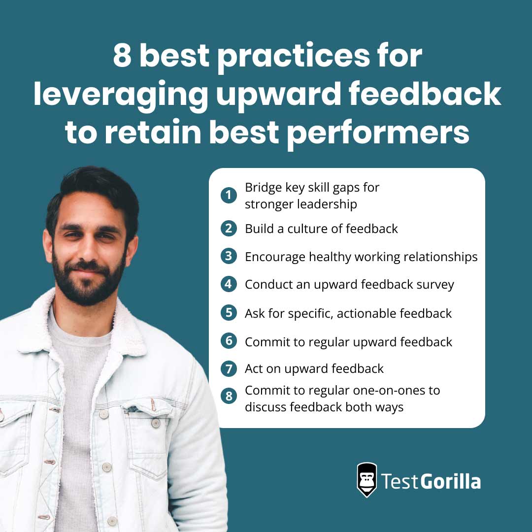 8 best practices for leveraging upward feedback to retain your best performers graphic
