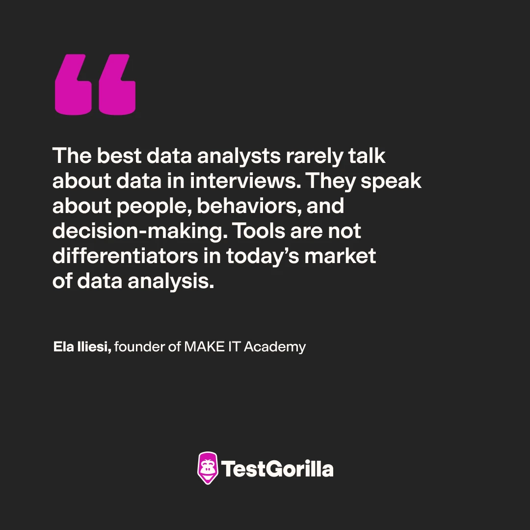 Quote Ela Iliesi The best data analysts rarely talk about data in interviews