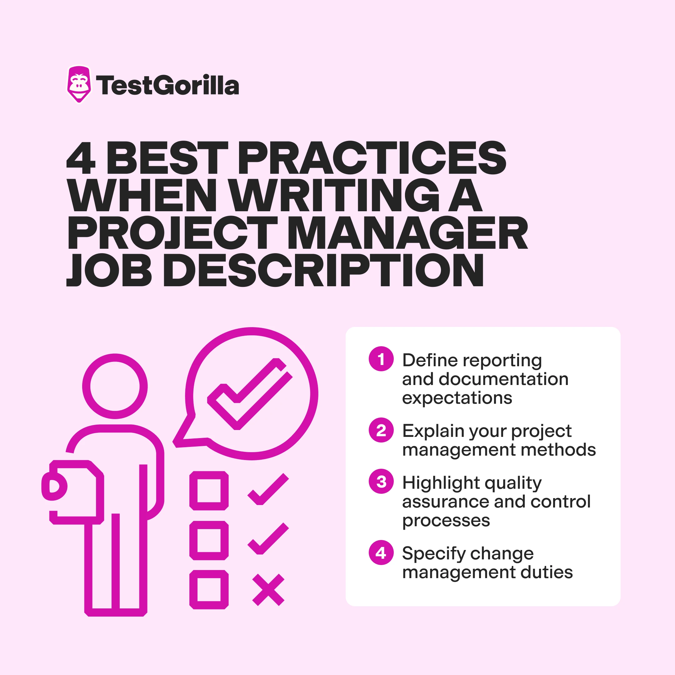 4 best practices when writing a project manager job description graphic