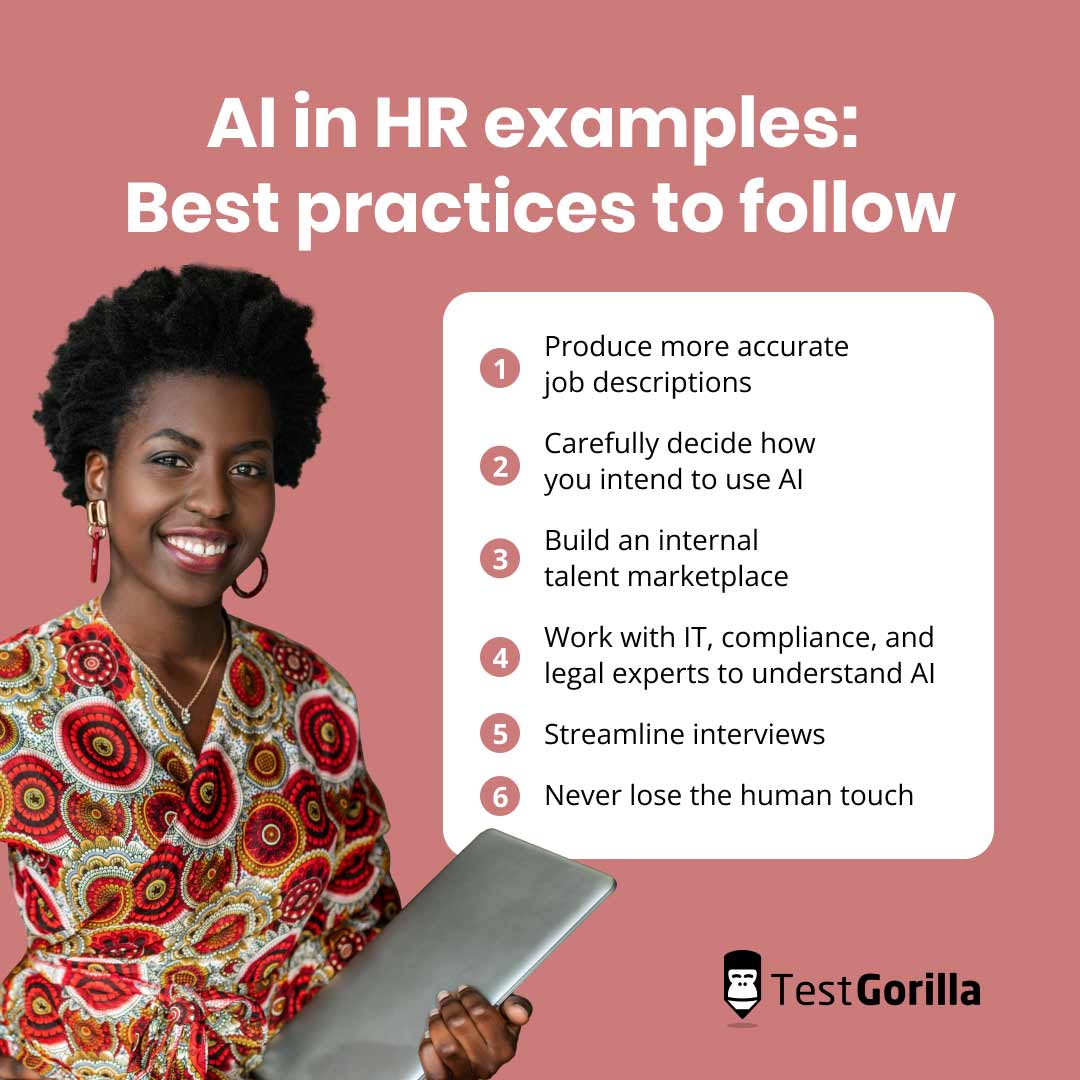 AI in HR examples Best practices to follow graphic