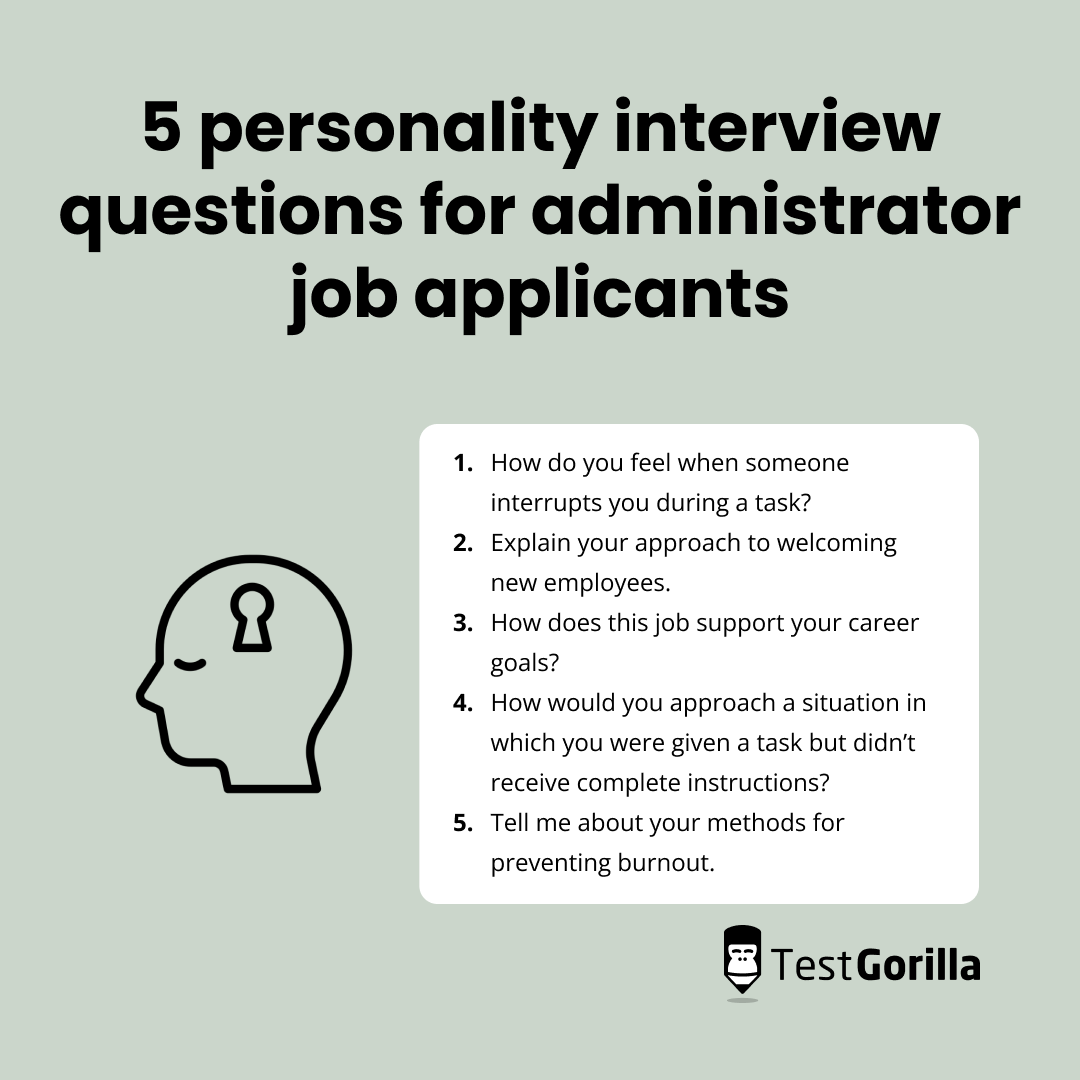 5 personality interview questions for administrator job applicants graphic