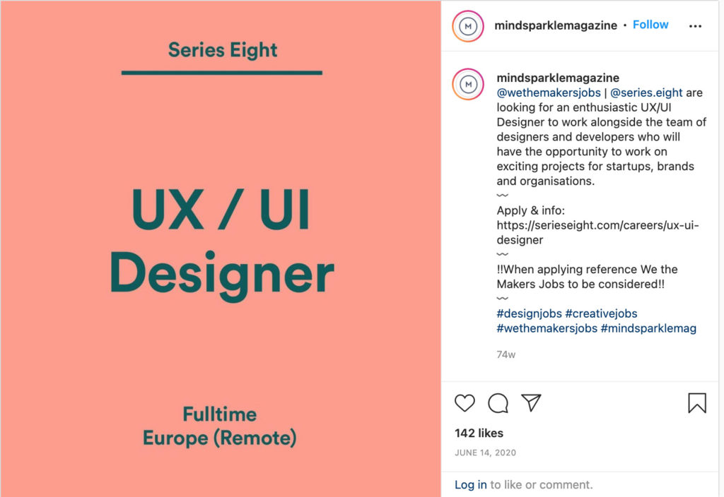 exemple d’une publicité pour une offre d’emploi efficace sur Instagram afin de réussir dans le recrutement en ligne