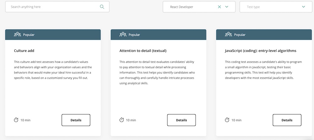 test library search react developer