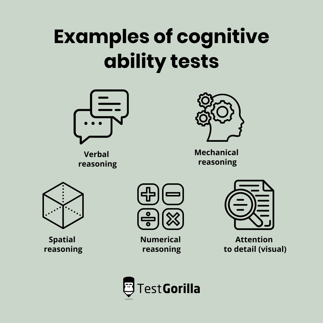 A few examples of cognitive ability tests, which are a type of psychometric test