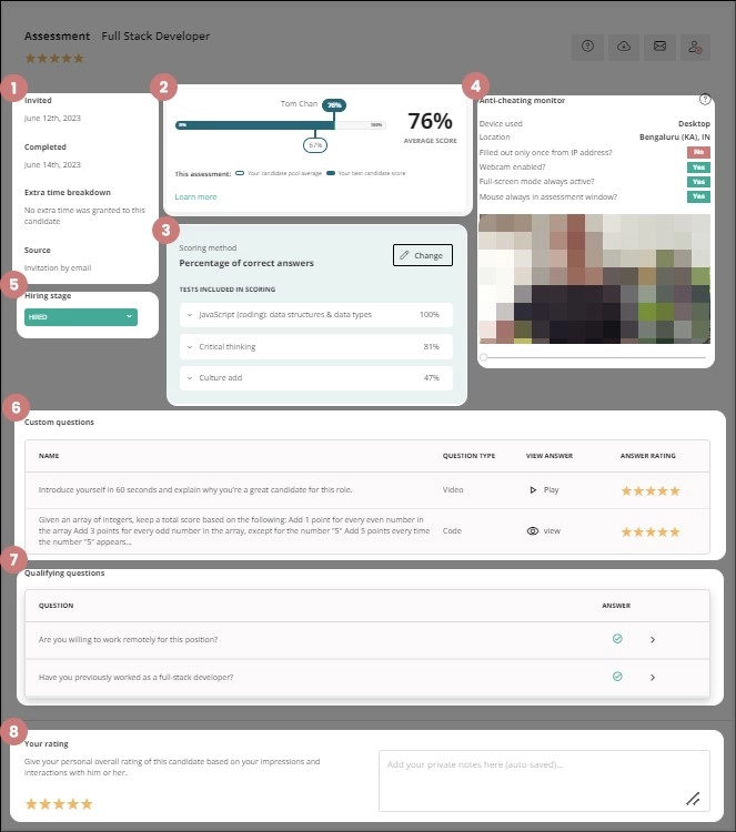 TestGorilla employee skills assessment results breakdown screenshot