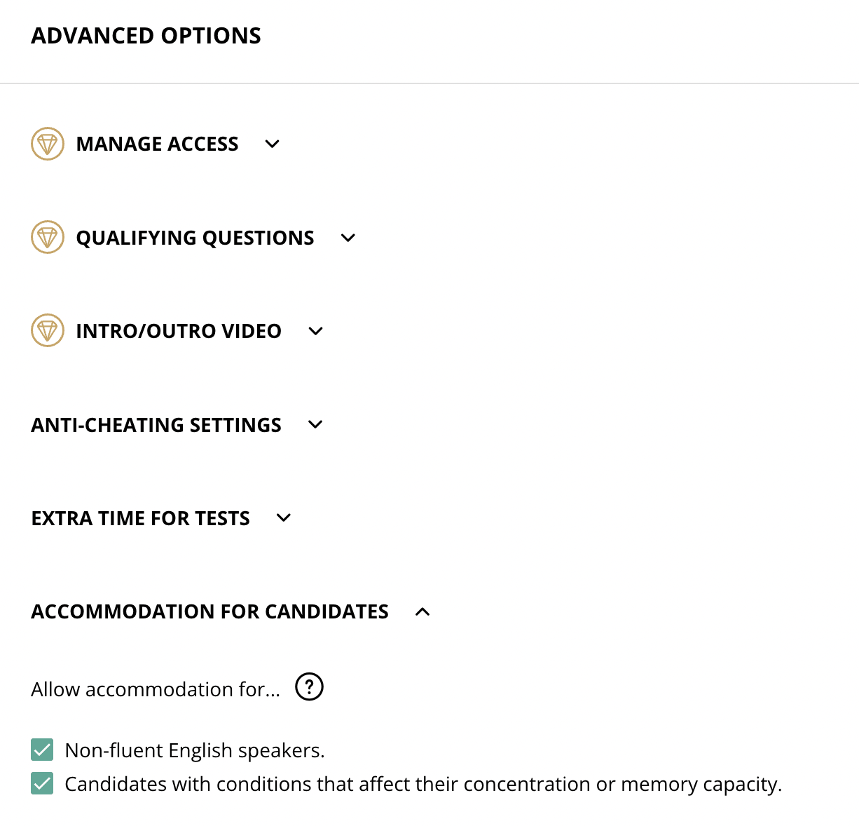 example of adding accommodation for candidates via TestGorilla screenshot