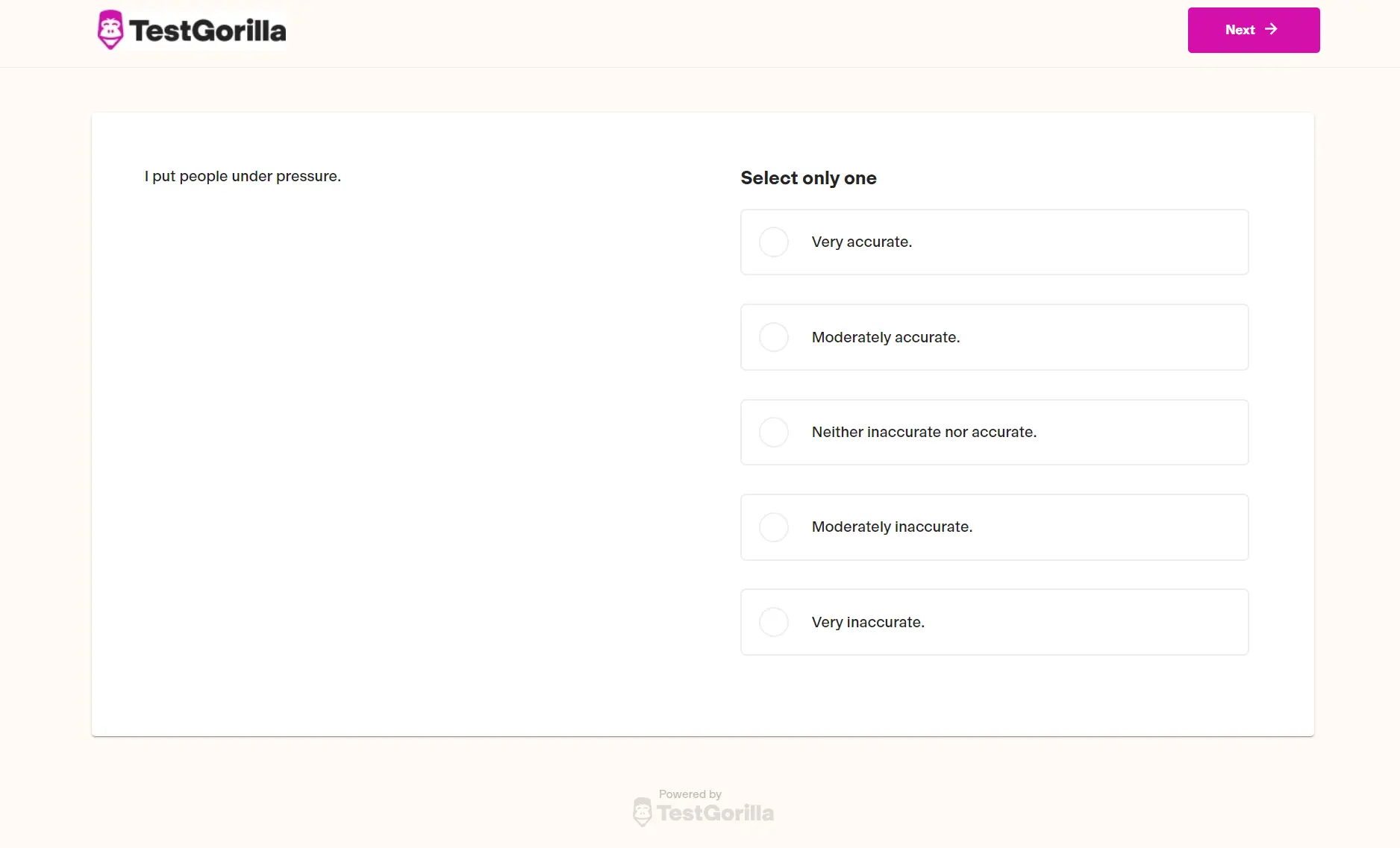  An example question from the TestGorilla DISC assessment test