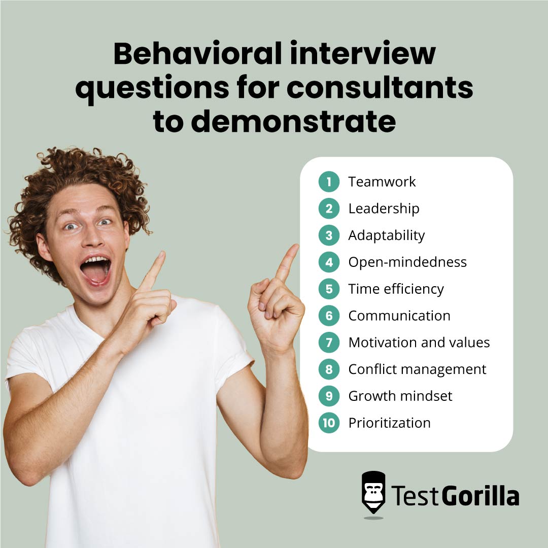 Behavioral interview questions for consultants graphic