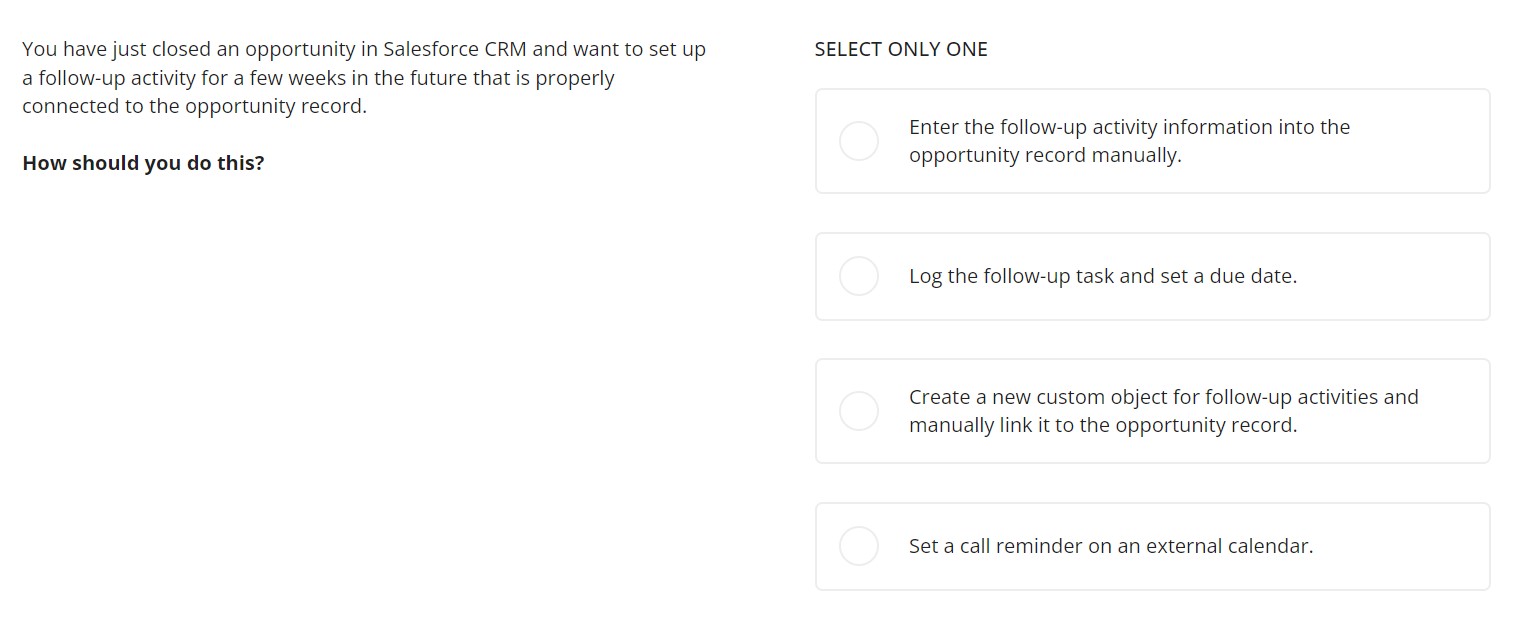 an example question from TestGorilla's Salesforce CRM test