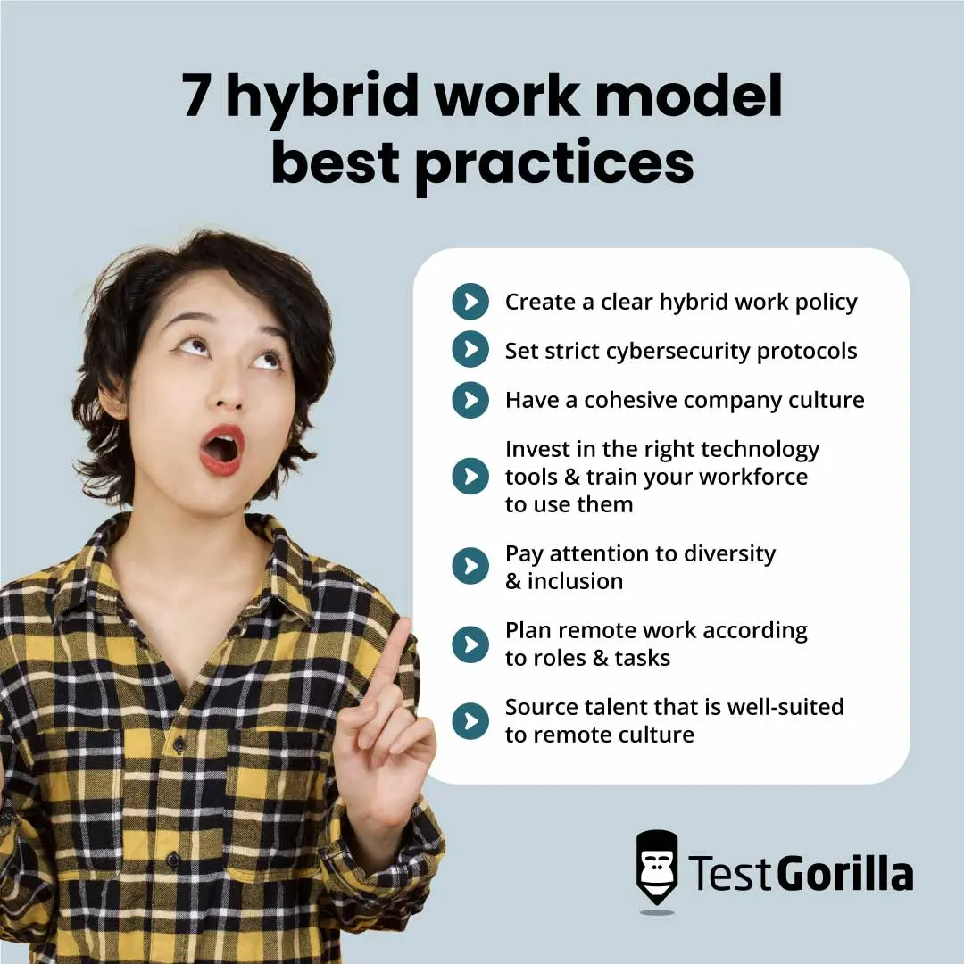 7 hybrid work model best practices graphic