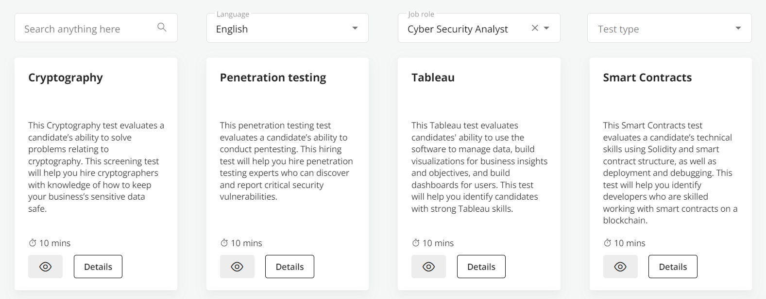 cybersecurity tests testgorilla screenshot