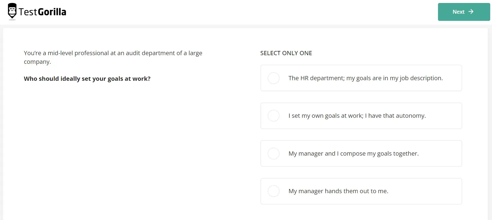 An example question from TestGorilla's Time Management test