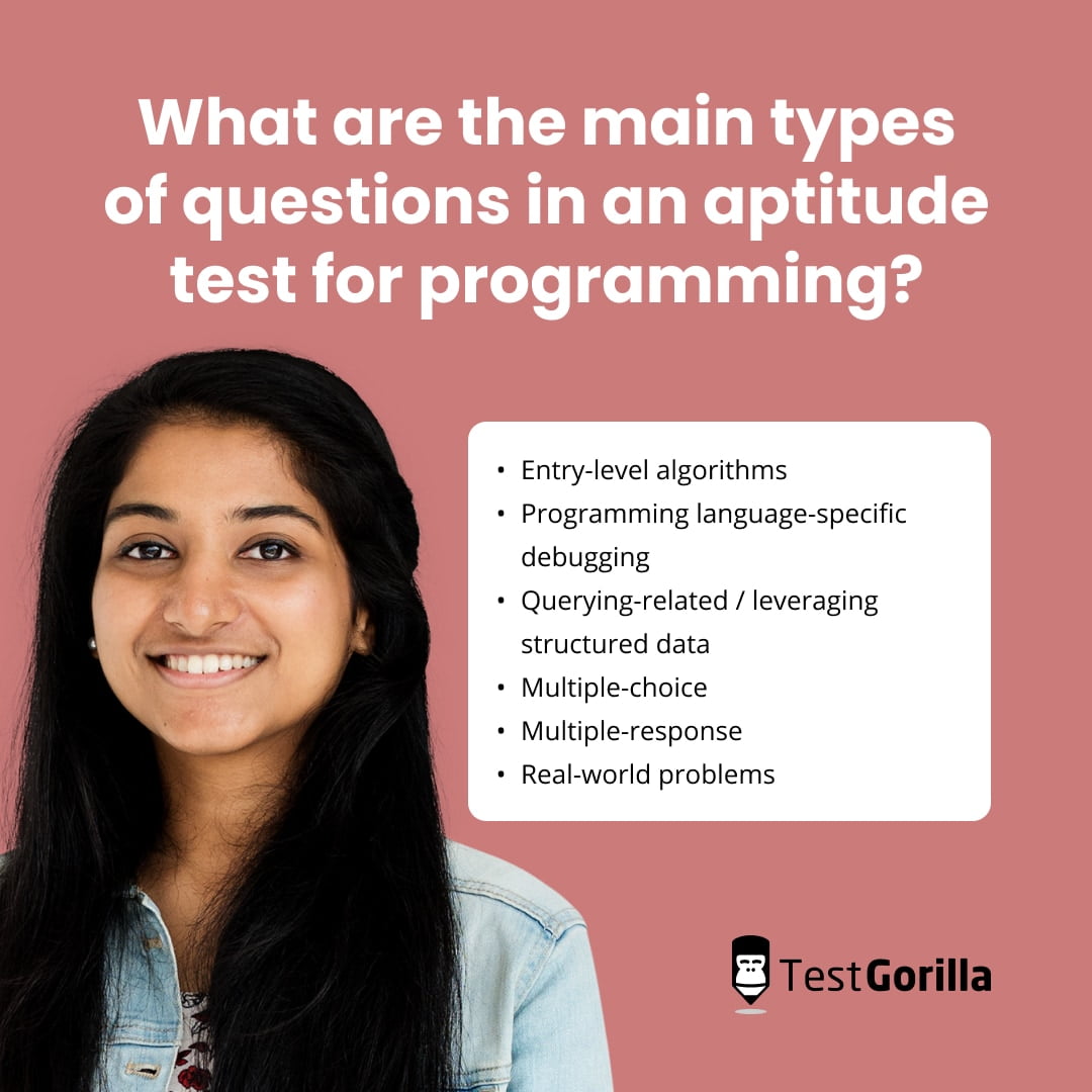 What are the main types of questions in programming aptitude test?