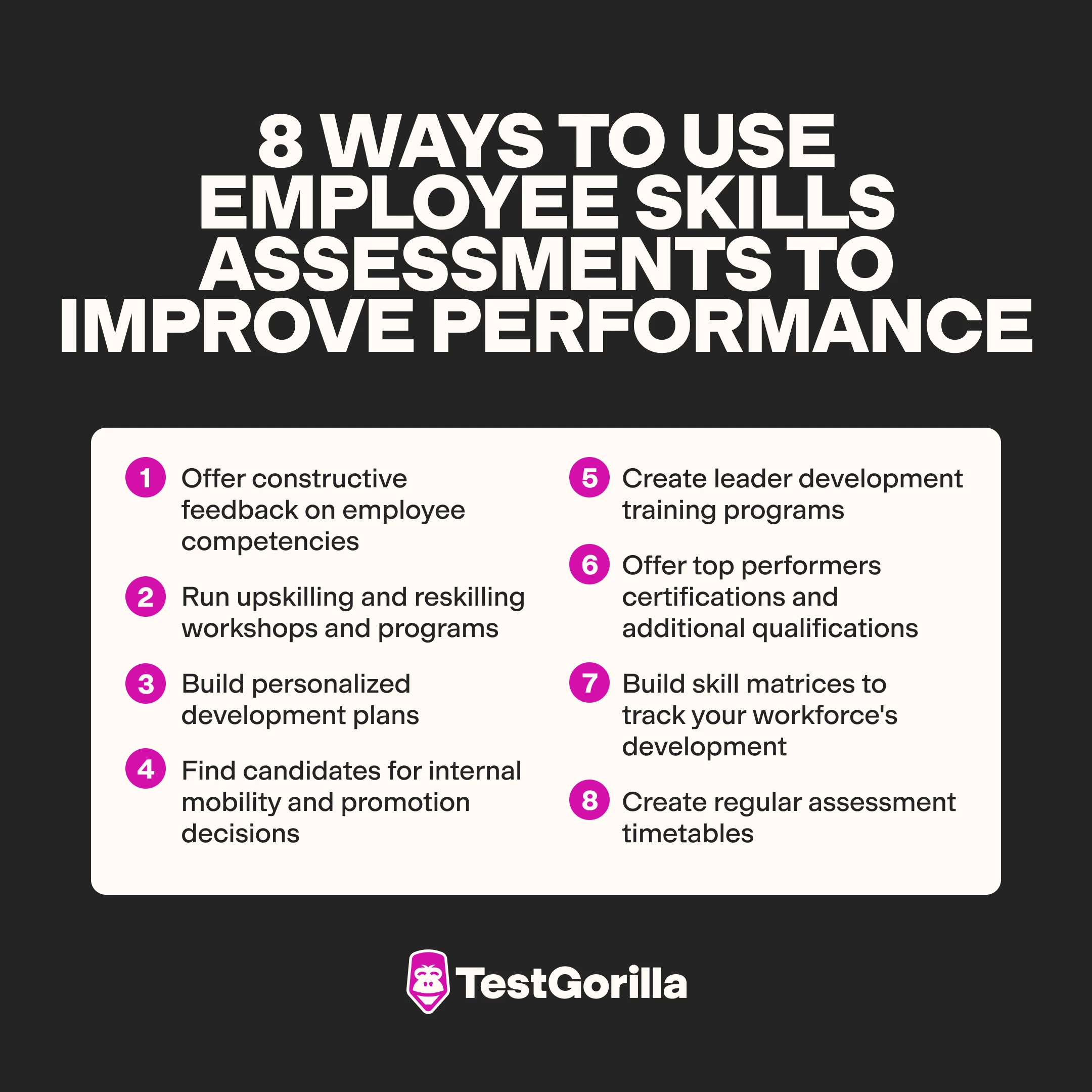 8 ways to use employee skills assessments to improve performance graphic