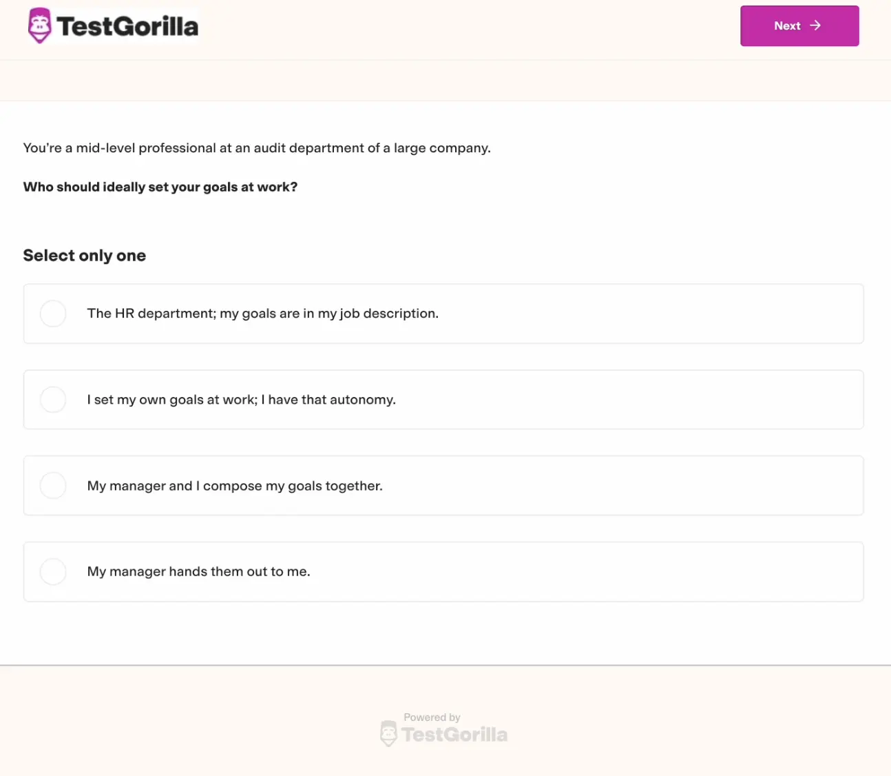 An example question from TestGorilla's Time Management test