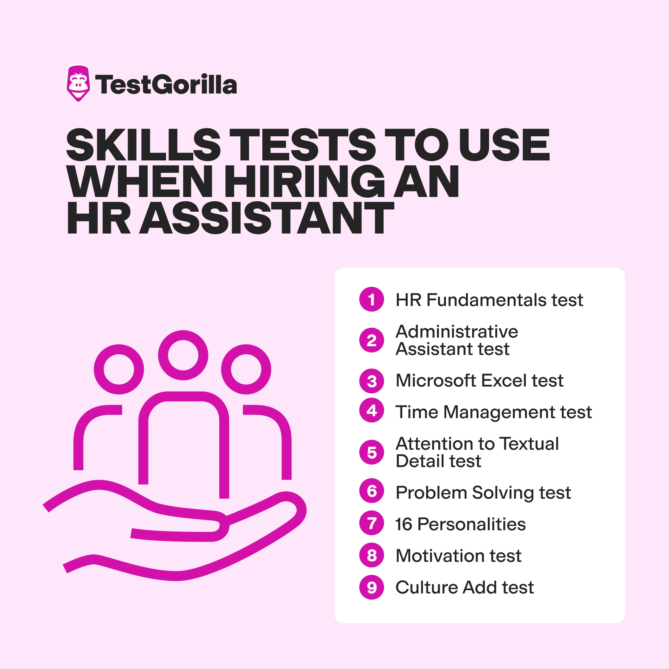 Skills tests to use when hiring an HR assistant graphic