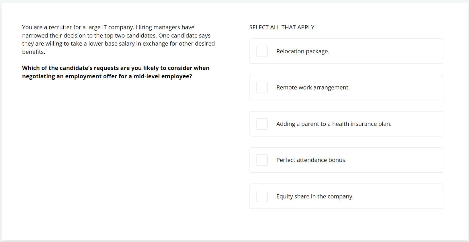 A preview question from TestGorilla's Leadership & People Management test