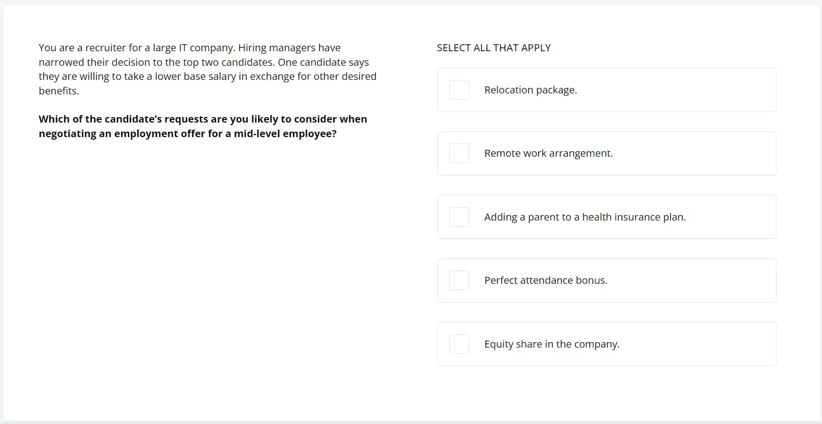 A preview question from TestGorilla's Leadership & People Management test