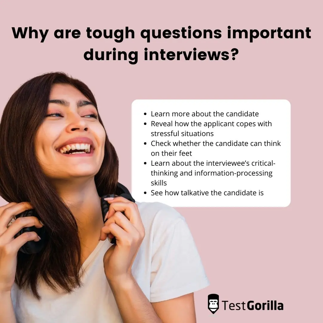 Graphic showing answers to why tough questions are important during interviews