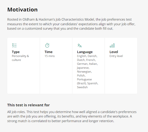 a preview of the motivation test in TestGorilla