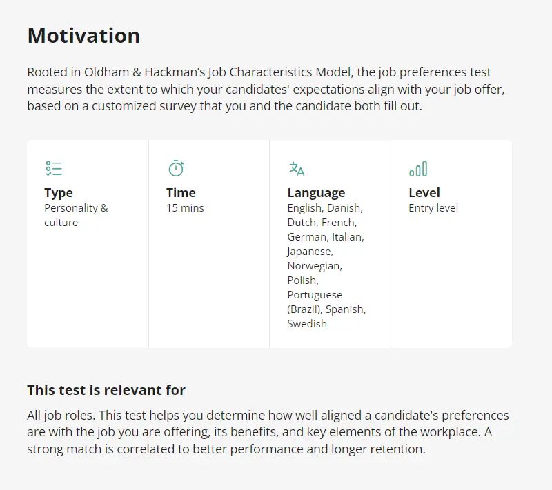 a preview of the motivation test in TestGorilla