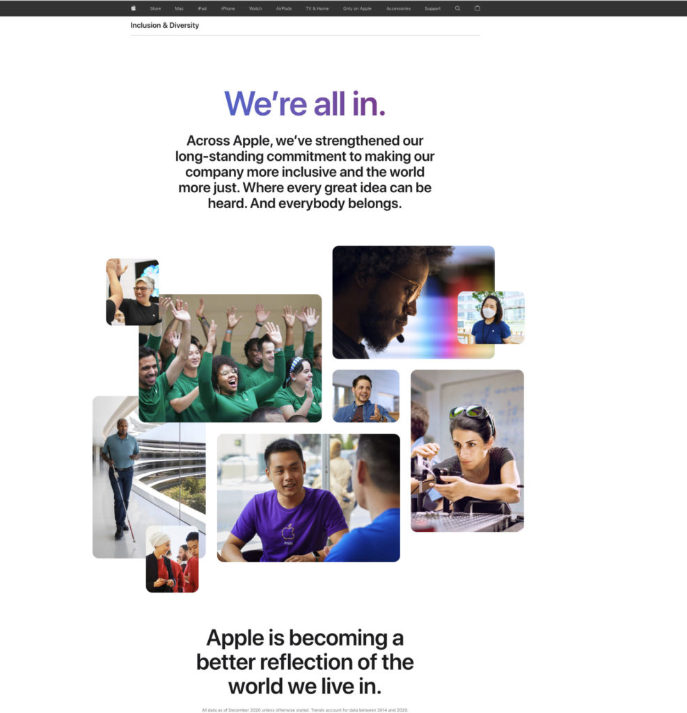 screenshot of Apple D&I statement