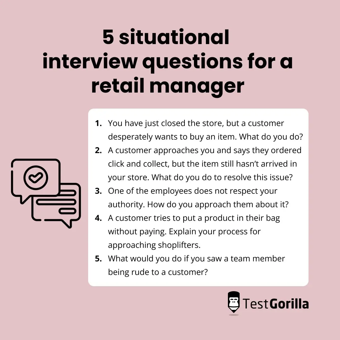 explanation of 5 situation interview questions for retail managers