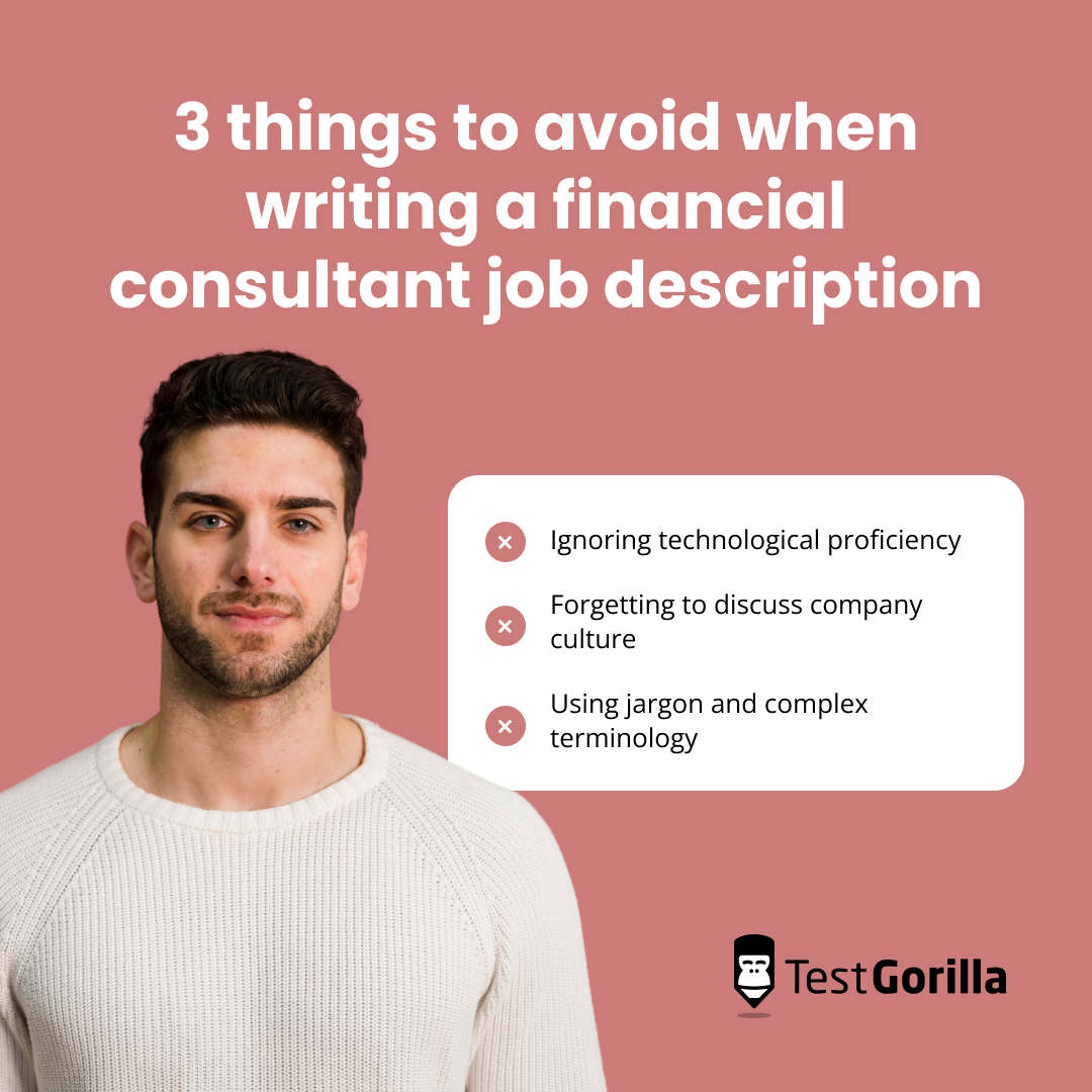 3 things to avoid when writing financial consultant job description graphic