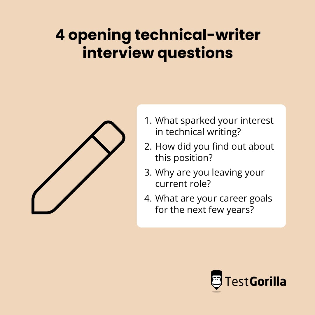 4 opening technical writer interview questions graphic