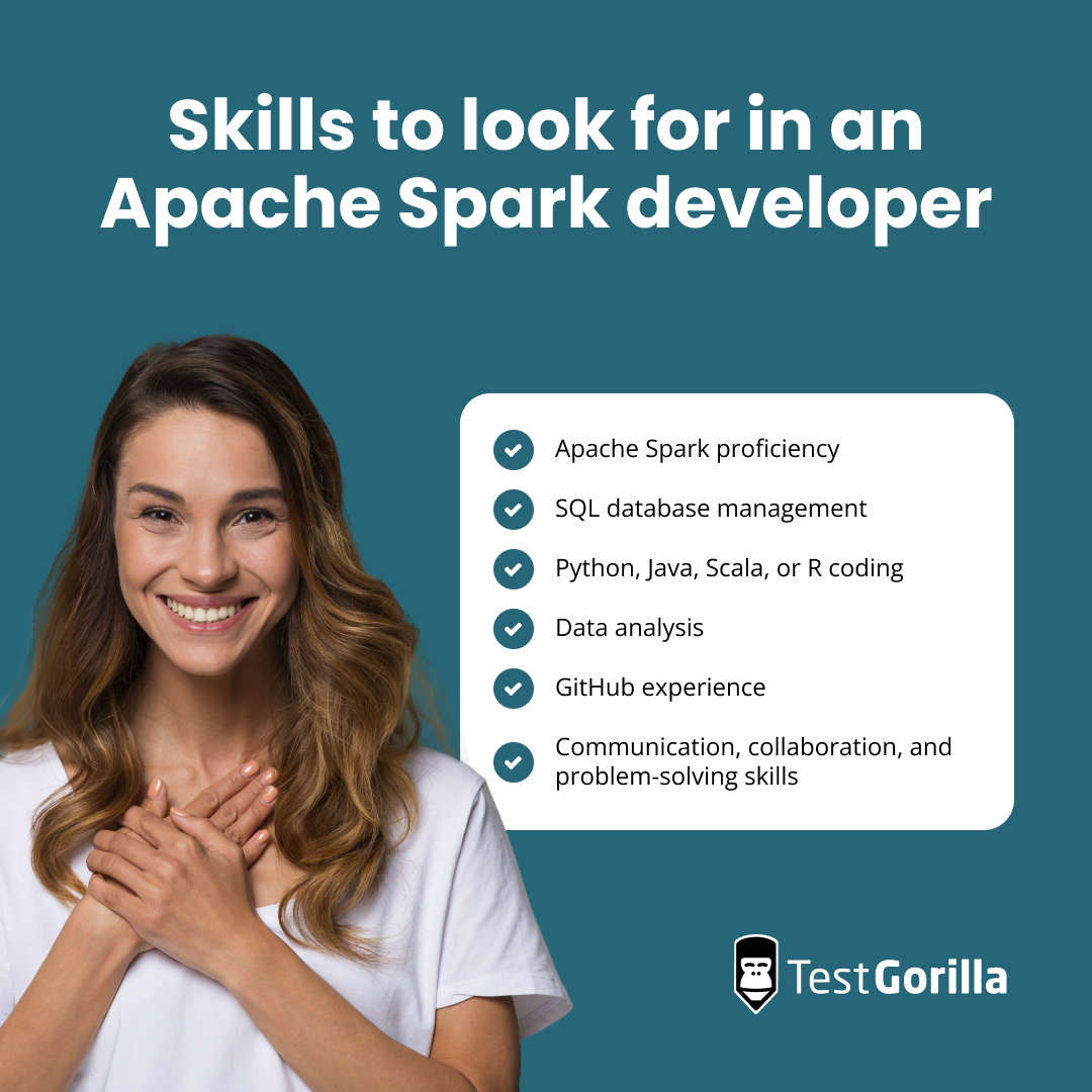 Skills to look for in an apache spark developer graphic