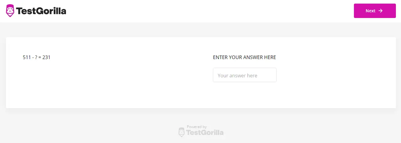 An example question from TestGorilla's Basic Math Calculation test