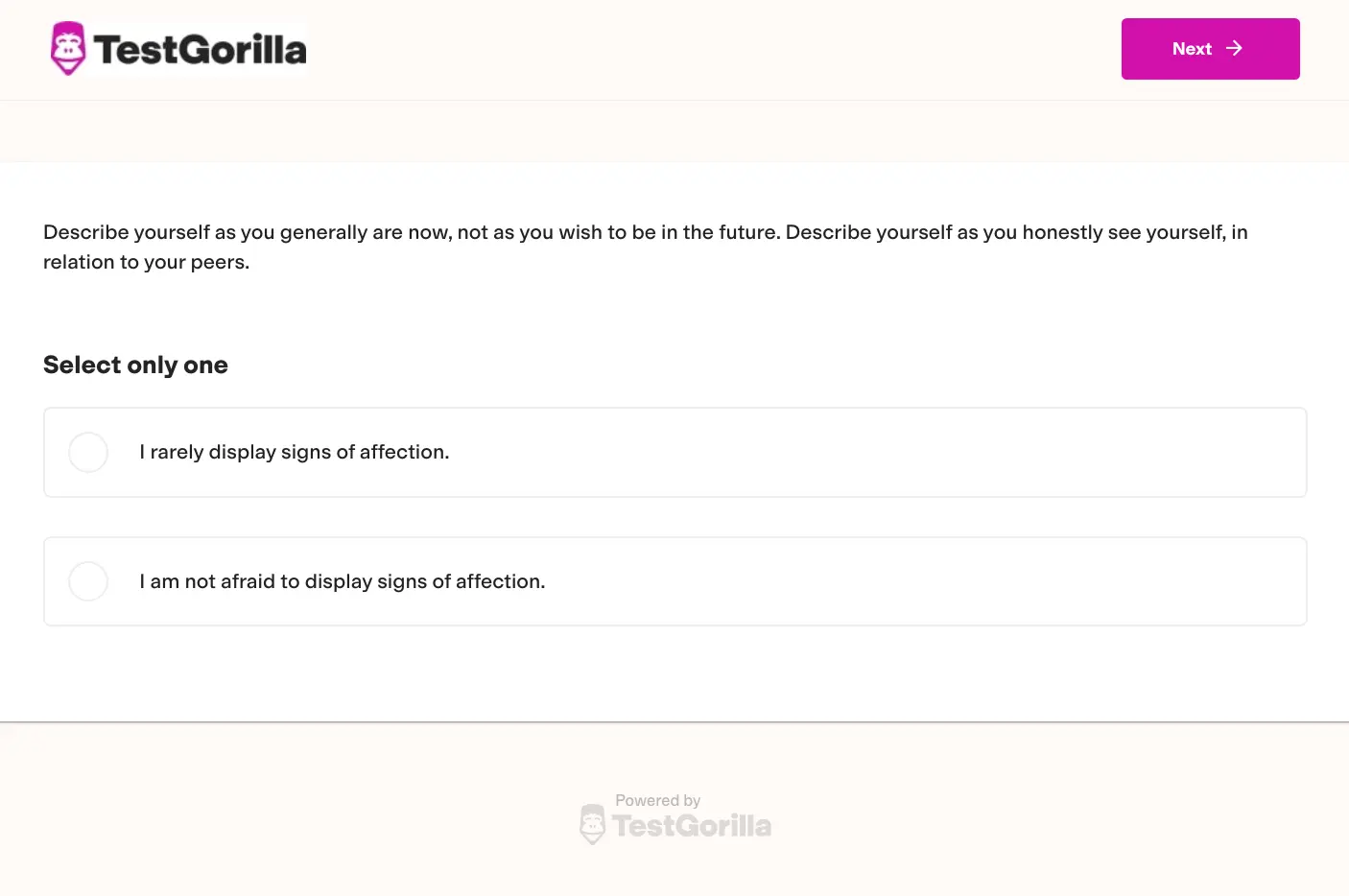 A preview question from TestGorilla's Enneagram test