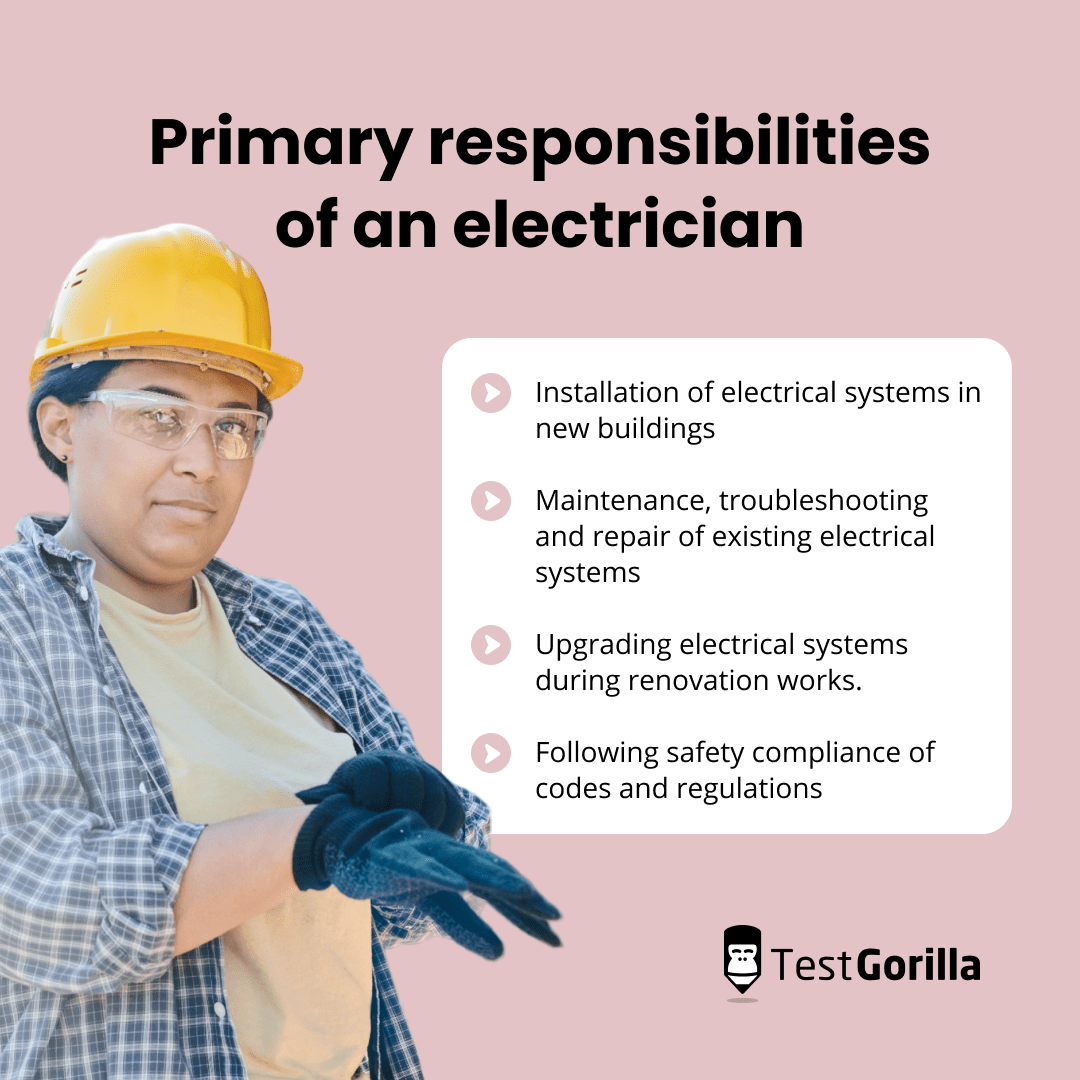 Primary responsibilities of an electrician graphic