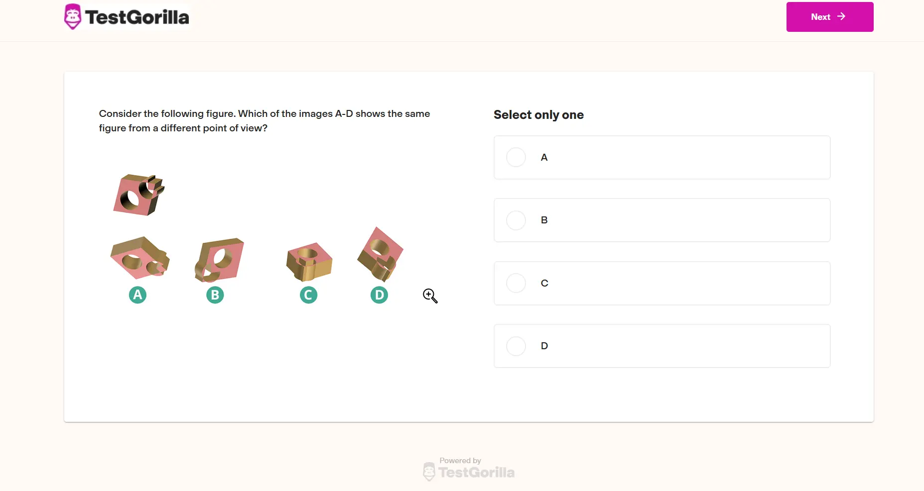 An example question from TestGorilla's Spatial Reasoning test