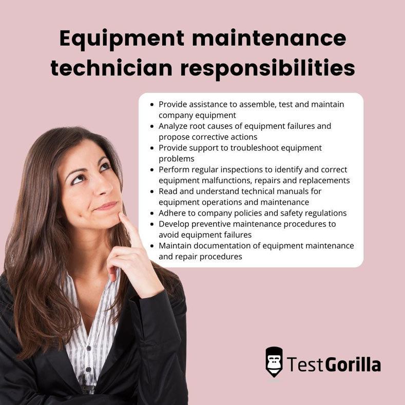 Equipment maintenance technician responsibilities