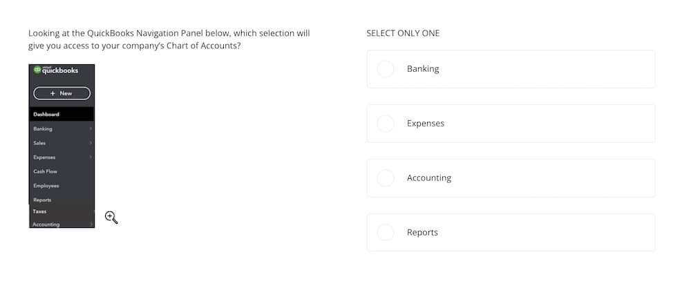 quickbooks test navigation question