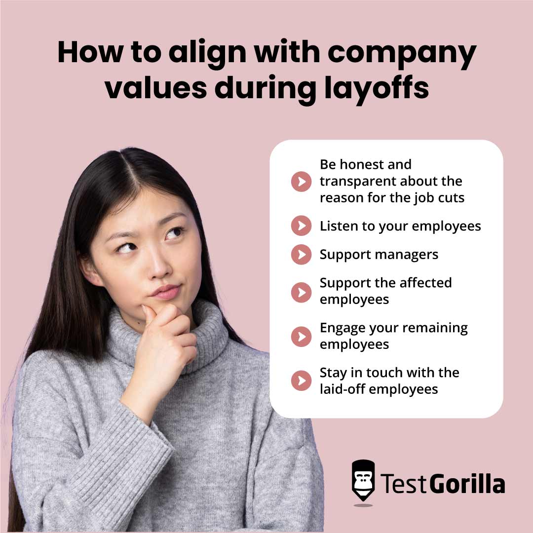 How to align with company values during layoffs graphic