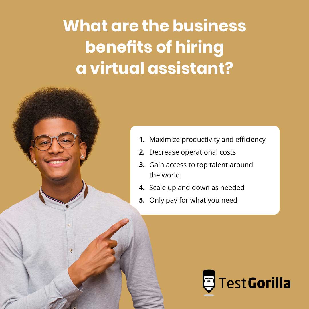 Graphic showing a list of benefits of hiring a virtual assistant