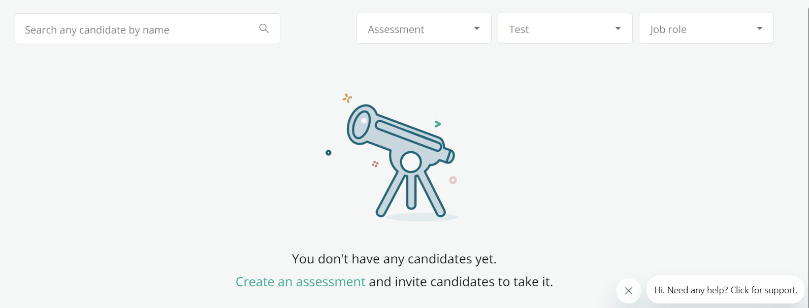 database of candidates in TestGorilla screenshot