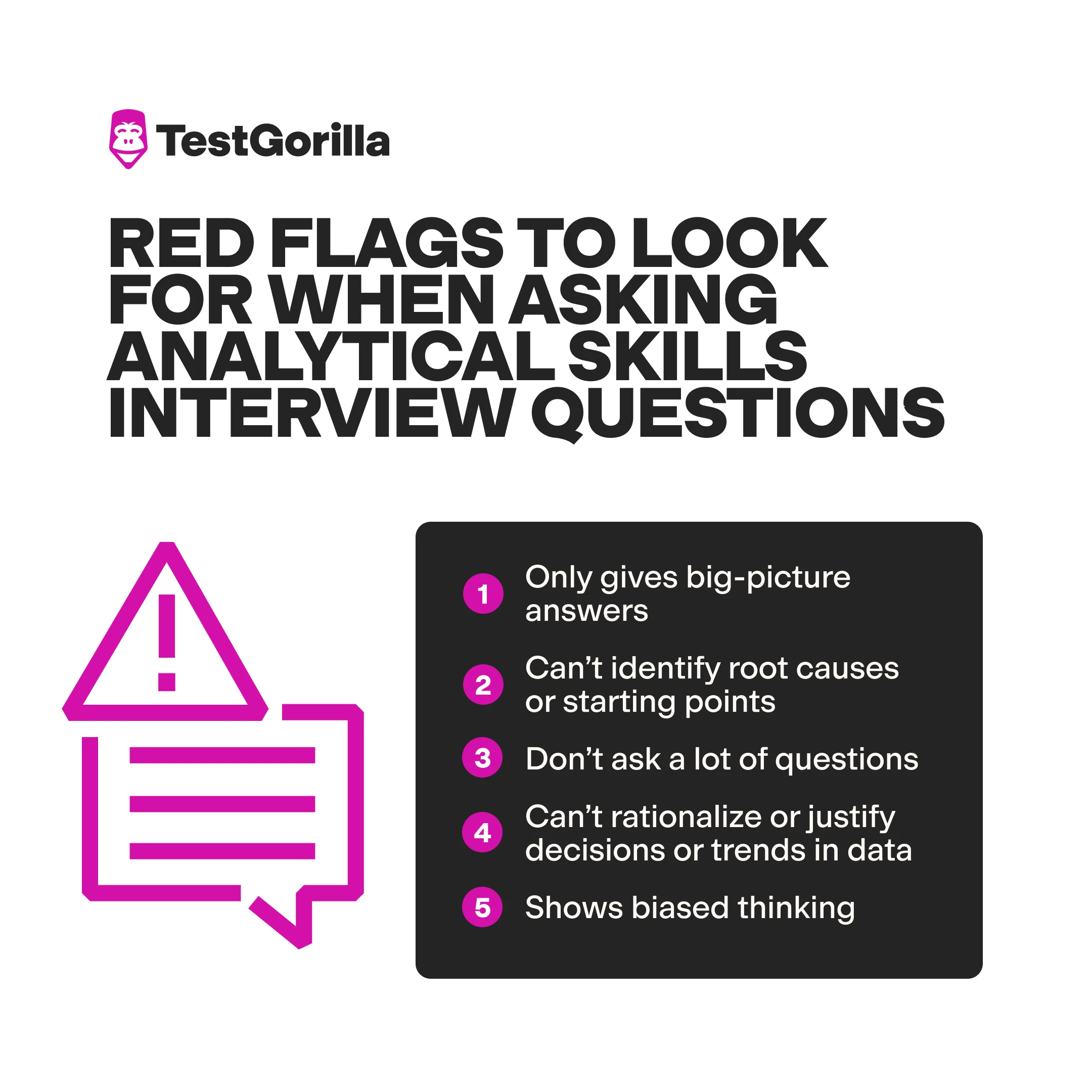 Red flags to look for when asking analytical skills interview questions graphic