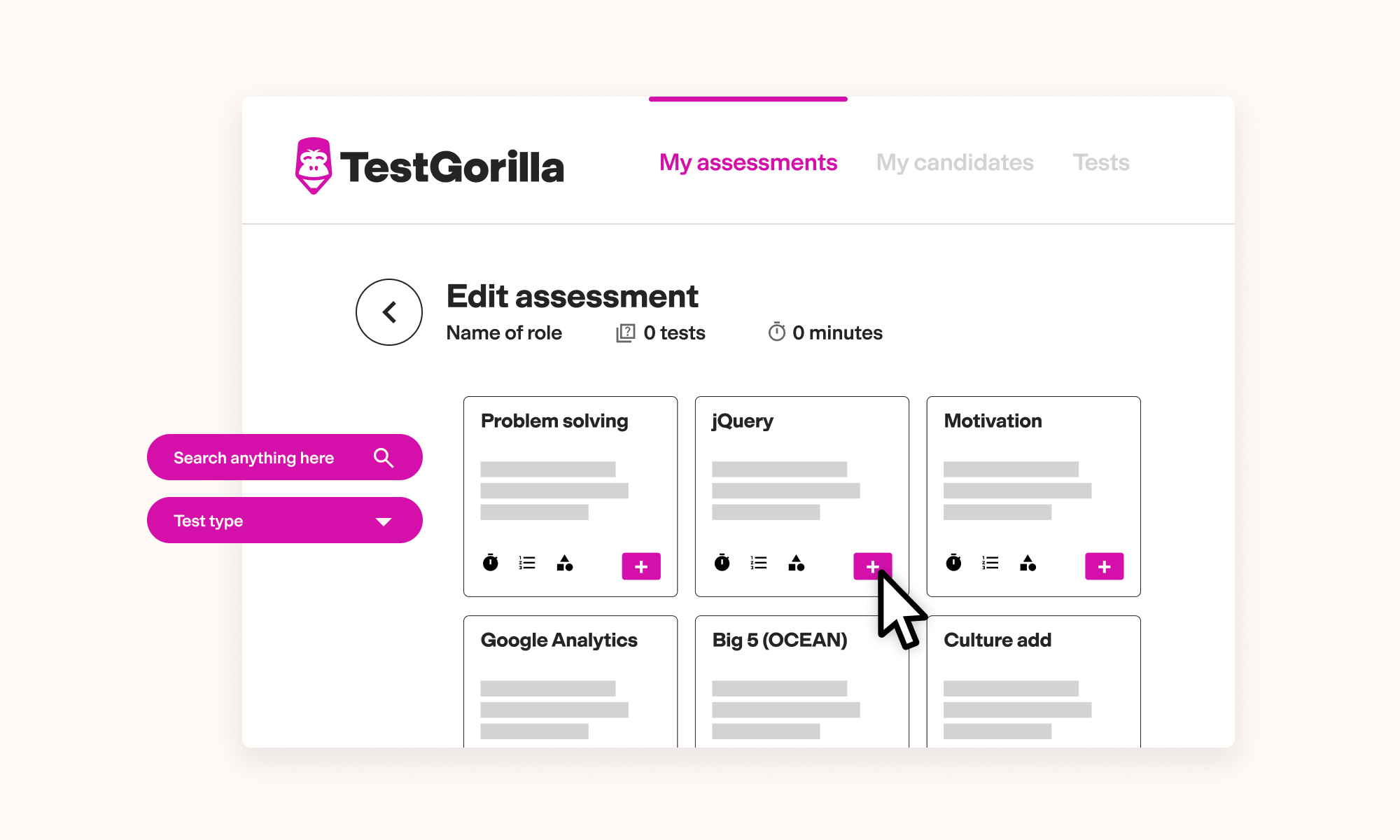 Add up to 5 tests to an assessment with ease