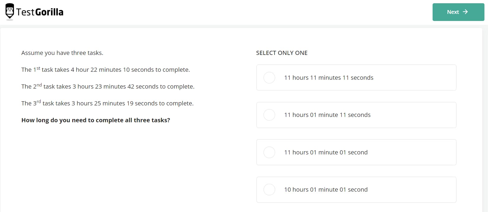 an example question from TestGorilla's Basic Triple-Digit Math test