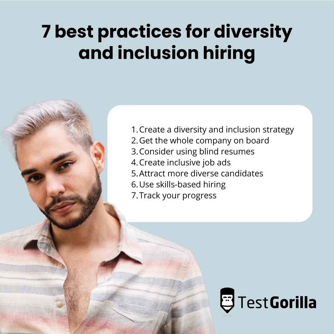 Graphic listing 7 best practices for diversity and inclusion in hiring