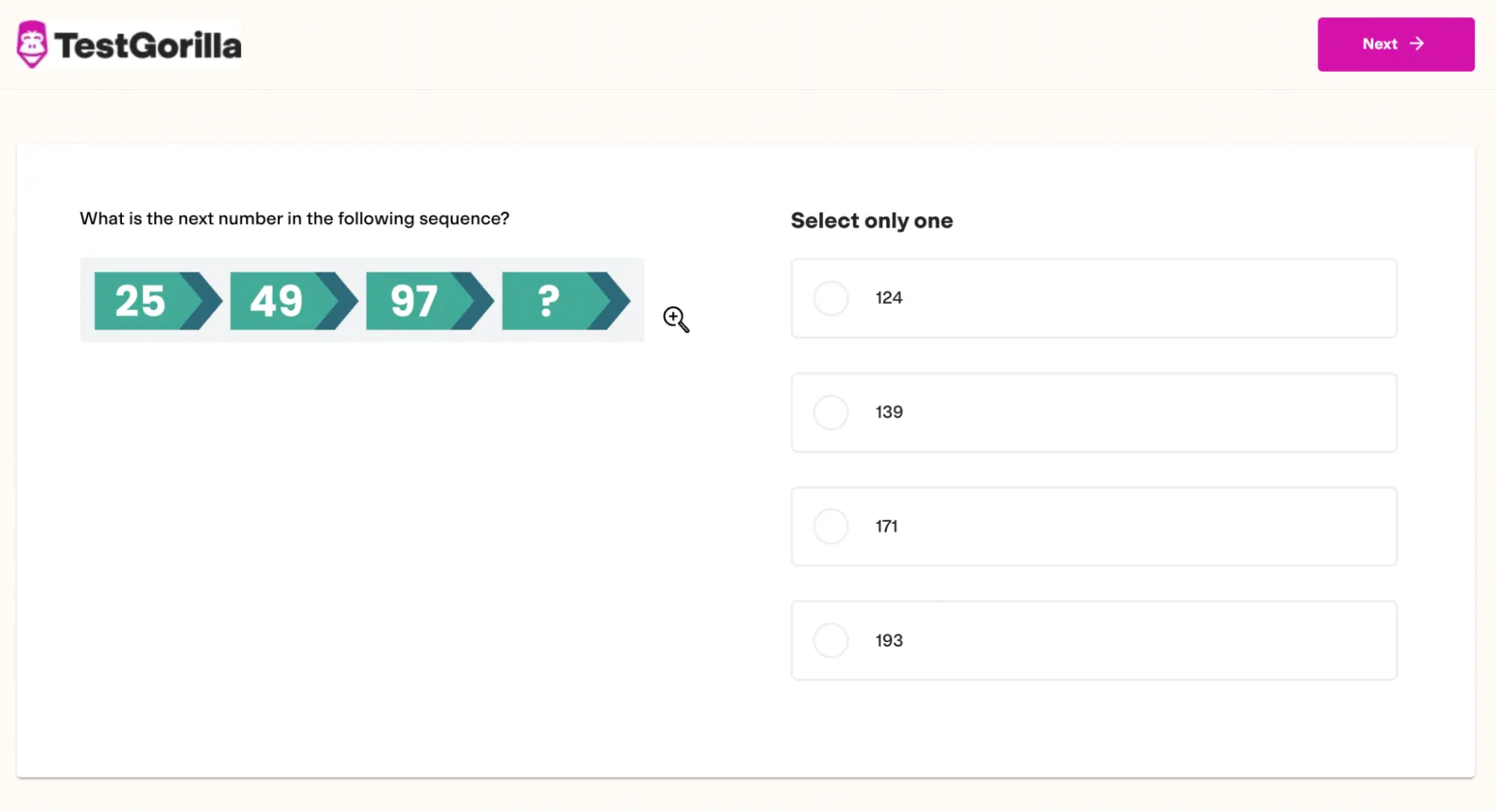 A sample question from TestGorilla's Numerical Reasoning test