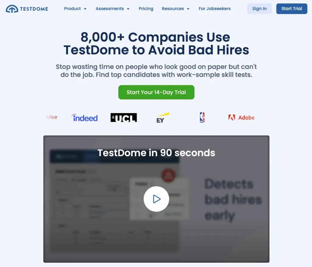 testdome homepage