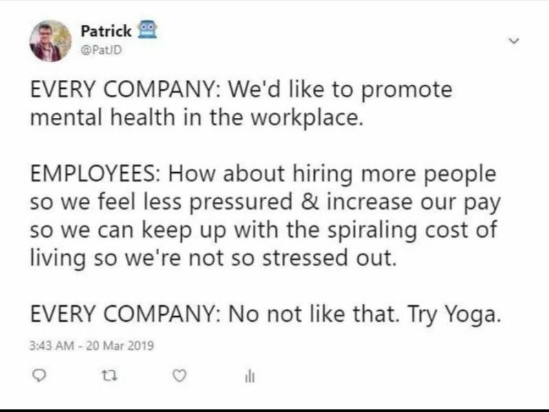 meme about how some employers treat well-being