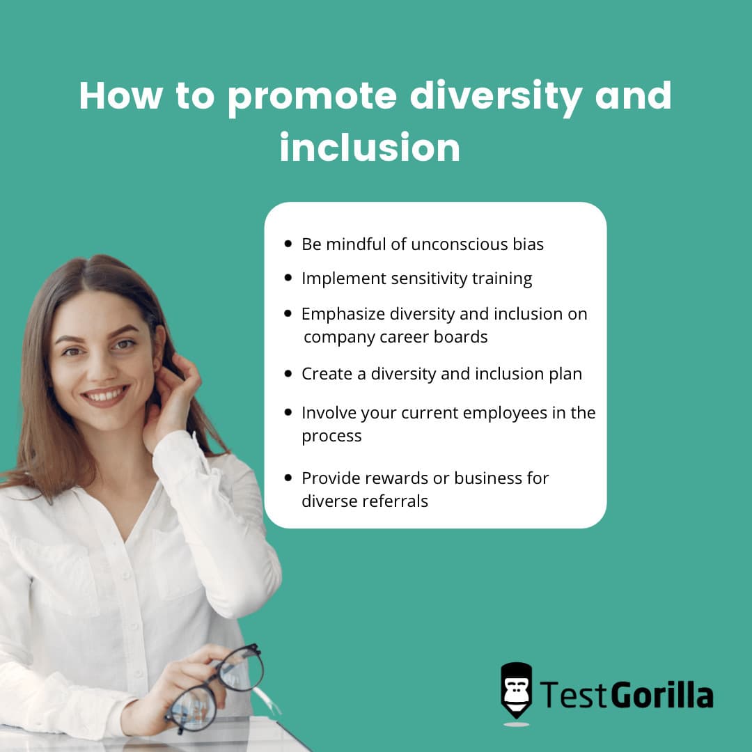 Graphic showing 6 ways to promote diversity and inclusion