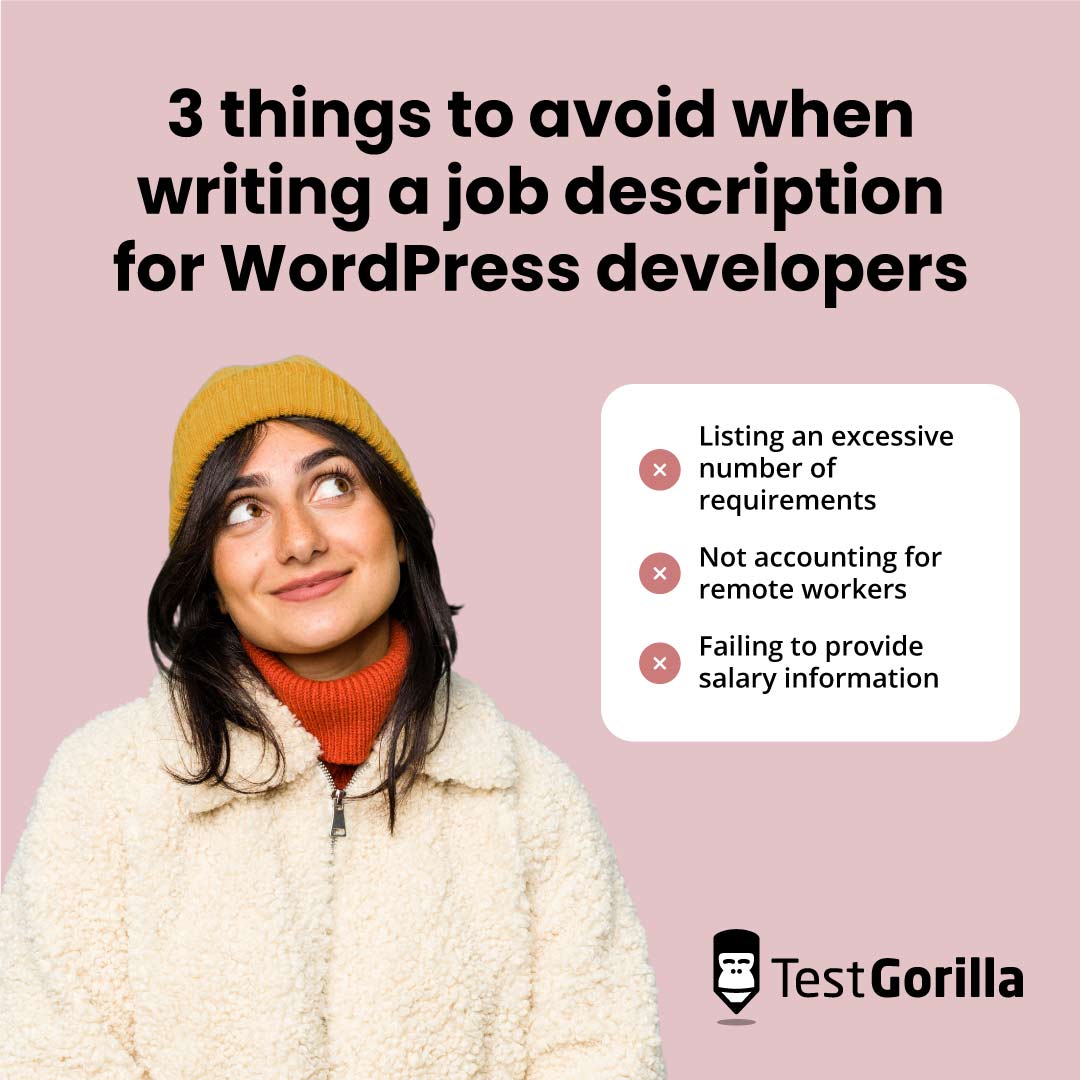3 things to avoid when writing a job description for wordpress developers graphic
